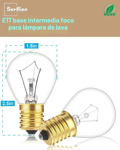 Miniatura 7 de Bombilla de lava de 25 vatios, base intermedia E17, paquete de 6 bombillas de repuesto originales de lava para lámpara de lava de 14.5 pulgadas