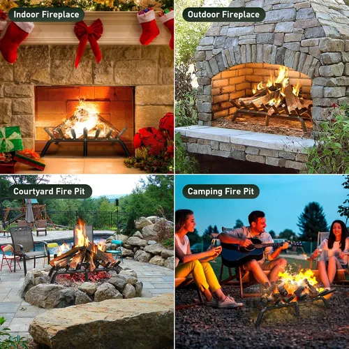 Miniatura 6 de mestyl Rejilla de chimenea de hierro forjado resistente de 30 pulgadas, rejilla de leña para chimenea, rejilla de fuego de barra de 4/5 pulgadas