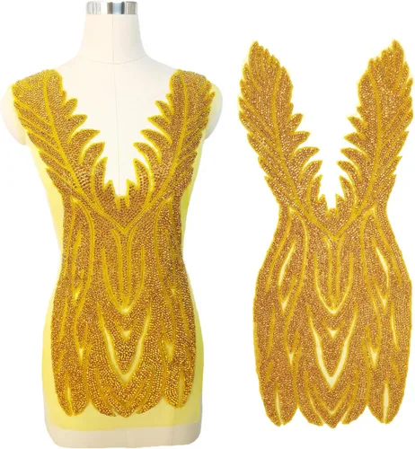Miniatura 12 de Parches de cristal con cuentas grandes hechos a mano con diseños de apliques de diamantes de imitación para vestido formal de baile (L10-naranja)