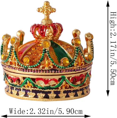 Miniatura 17 de QIFU Pintado a mano esmaltado estilo corona azul decorativo con bisagras joyería baratija caja regalo único para decoración del hogar