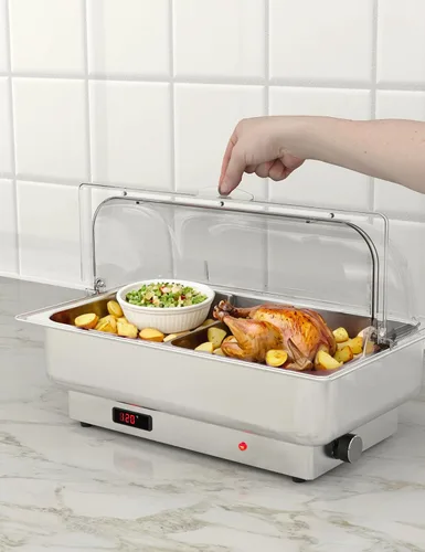 Miniatura 5 de GarveeHome Juego de bufé eléctrico de acero inoxidable con tapa enrollable con 1 sartén de 9 cuartos de galón, control de temperatura de 400 W