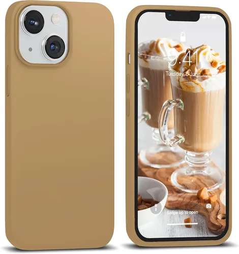 Miniatura 10 de IceSword Funda compatible con iPhone 15 Stone de silicona líquida delgada y protectora, suave antiarañazos, beige claro, crema y arena cálida