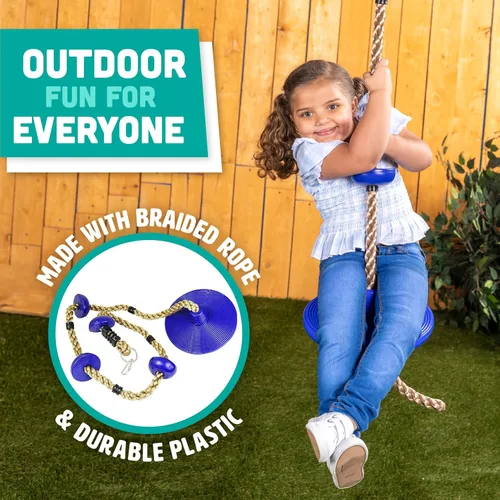 Miniatura 3 de Squirrel Products Cuerda de escalada con columpio de disco - Equipo de juego activo para exteriores - Azul