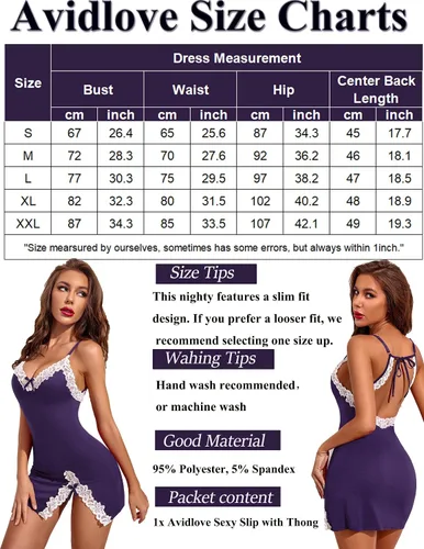 Miniatura 6 de Avidlove Lencería sexy de encaje para mujer, cuello en V, camisón de algodón para mujer