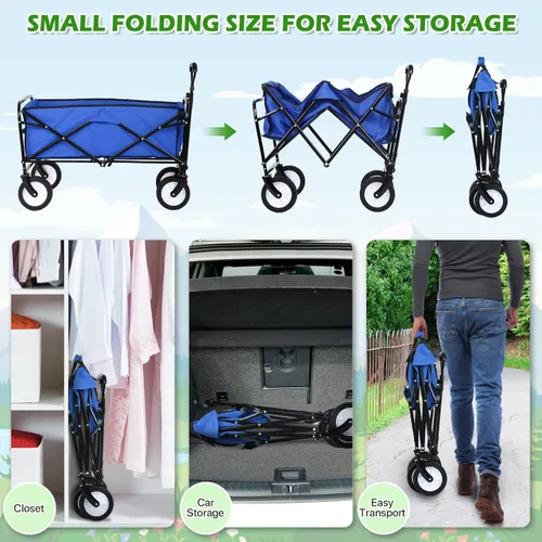 Miniatura 5 de HKLGorg Carrito plegable con ruedas, resistente, portátil, plegable, con asa, para campamento, comestibles, playa, (azul)
