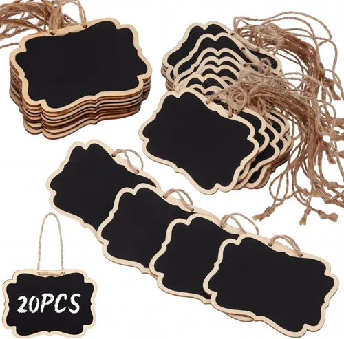 Boao 20 etiquetas colgantes de pizarra de madera, etiquetas de precio ideal, tableros de mensajes, color negro