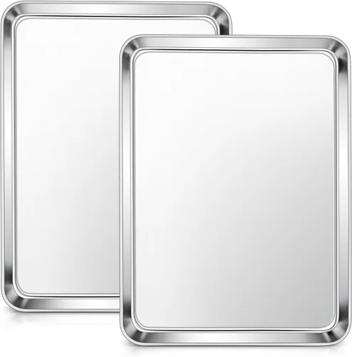 Miniatura 13 de E-far Mini bandeja para horno tostador, bandeja para hornear galletas de acero inoxidable de 9.4 x 7.3 pulgadas, bandeja pequeña de metal no tóxico