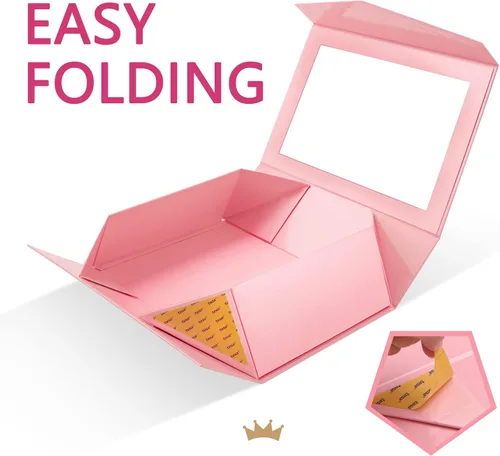 Miniatura 7 de PACKQUEEN Caja de regalo grande rosa con ventana, 13.5x9x4.1 pulgadas, caja de regalo transparente para el Día de la Madre con cinta, tarjeta