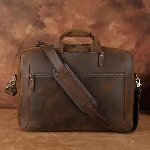 Miniatura 6 de TIDING Mochila de cuero para laptop de 15.6 pulgadas, maletín convertible de negocios, bolso bandolera de hombro, color marrón