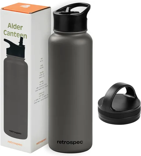 Miniatura 12 de Retrospec Botella de agua aislada de aliso con tapa de popote y tapa de asa, termo de acero inoxidable con boca ancha de doble pared aislada al