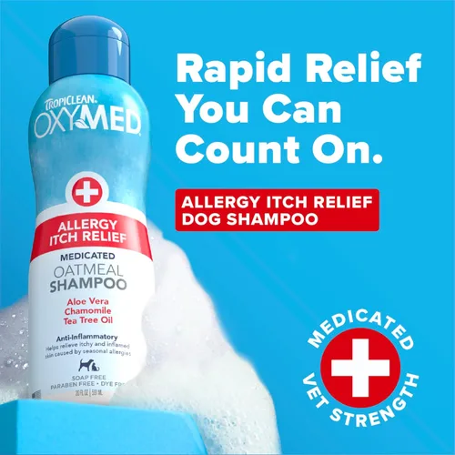 Miniatura 2 de TropiClean OxyMed - Champú para perros para alergias y picazón, suave champú hidratante de avena y aloe para alergias estacionales e irritantes