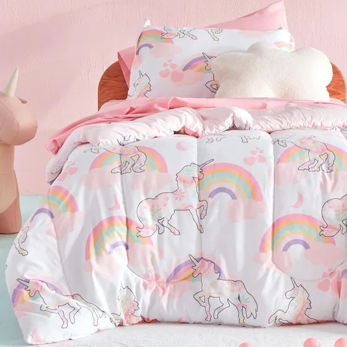 SLEEP ZONE Juego de edredón de 5 piezas para niños, tamaño individual, súper lindo y suave, ropa de cama en una bolsa, con edredón, sábana, funda de