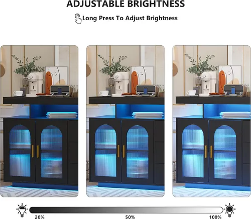 Miniatura 6 de Gurexl Gabinete de buffet LED de 40 pulgadas con estación de carga inalámbrica, sensor automático RGB de 20 colores regulable con inducción
