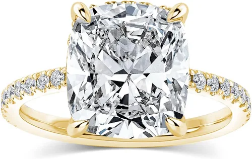Miniatura 7 de Anillo de compromiso de corte cojín de 4 quilates para mujer, piedra blanca/amarilla grado 5A, circonita cúbica S925, plata, amarillo/blanco/oro rosa