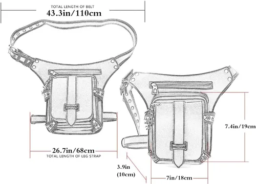 Miniatura 4 de Riñonera gótica, punk, táctica, para exteriores, bicicleta, motocicleta, ciclismo, senderismo, riñonera para cadera/muslo, bolsa de hombro negra