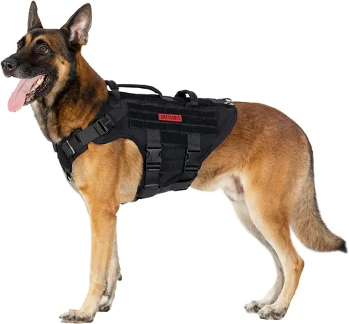 Miniatura 8 de OneTigris - Arnés táctico grande para perros, arnés de chaleco ajustable sin tirones, arnés de perro resistente con asa, paneles grandes de gancho