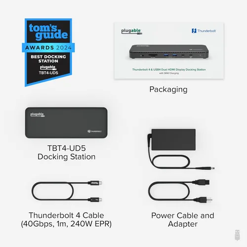 Miniatura 7 de Plugable Base de Conexión Thunderbolt 4 con Carga de 100W, Certificado Thunderbolt, Estación de Acoplamiento para Laptop con Monitor Dual Único 8K