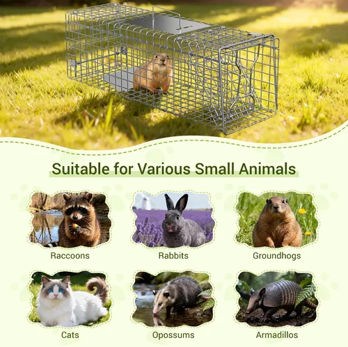 Miniatura 6 de ZENY Jaula de acero para animales vivos, jaula de roedores para conejos, gatos callejeros, ardillas, mapaches, topos, topes, pollo, zarigüeya