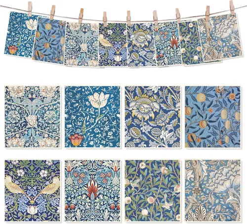 William Morris - 8 paños de cocina suecos vintage de algodón floral azul retro, absorbentes para el hogar, cocina, limpieza de inauguración de la
