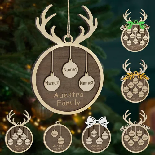 Miniatura 53 de Adornos de Navidad personalizados, familia de 1 nombre, adornos de Navidad de madera personalizados, decoración personalizada, decoración de árbol