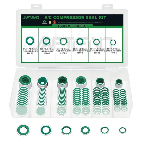 Miniatura 13 de Kit surtido de 110 piezas de arandelas de sello de compresor de sistema de aire acondicionado, 12 tamaños automotrices para compresor de A/C, kit