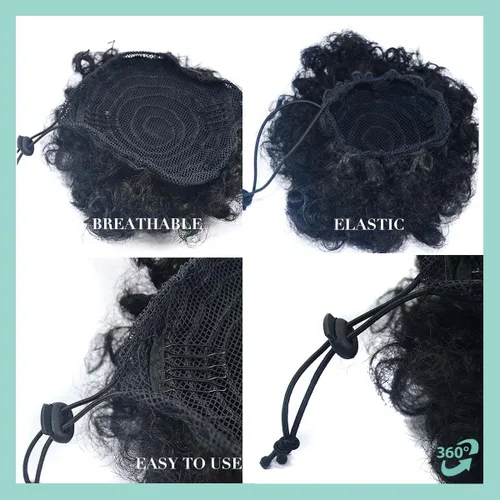 Miniatura 3 de Extensión de cabello de cola de caballo afro azul con cordón para mujeres negras, cola de caballo afro corta sintética para cabello natural, clip