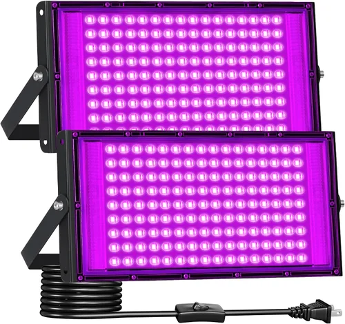 Miniatura 10 de Paquete de 2 Luces Negras LED de 50W, Reflector de Luz Negra para Fiesta Brillante IP66 Impermeable, Luces Negras Exteriores con Interruptor