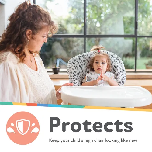 Miniatura 3 de Nuby Funda para silla alta para bebé, protege de derrames y migas, resistente al agua para una fácil limpieza, estampado de pinceladas