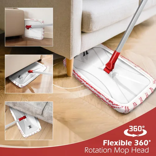 Miniatura 7 de Masthome Trapeador de microfibra extra grande para limpieza de pisos, trapeador plano de 16 pulgadas con 5 almohadillas para uso húmedo y seco, Rojo