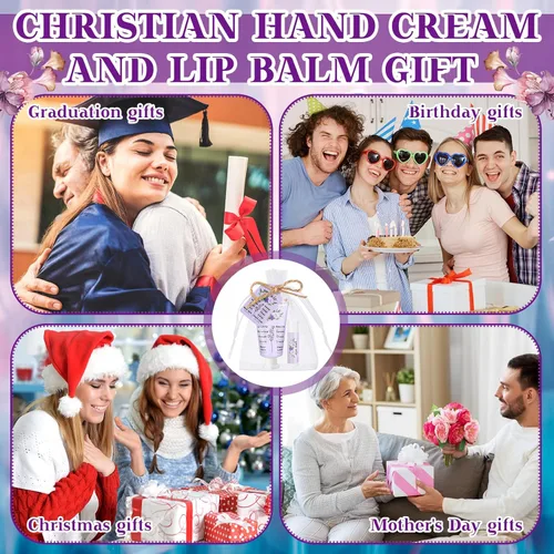Miniatura 6 de 24 juegos de regalos de graduación cristiana, crema de manos y bálsamo labial, regalos de agradecimiento para profesores, versículo de la Biblia