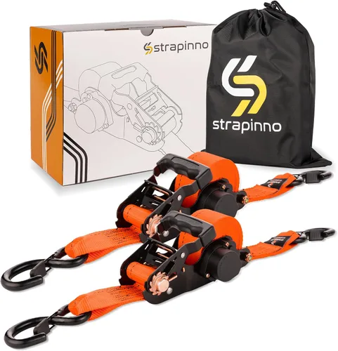 Miniatura 7 de Strapinno Correas de trinquete retráctiles con candado de seguridad, 5,000 lbs Resistencia de rotura - 2 pulgadas x 12 pies Correa de trinquete