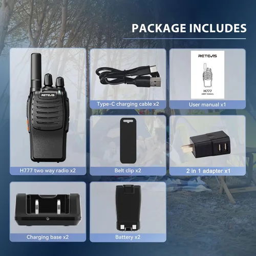 Miniatura 9 de Retevis H-777 Walkie Talkies recargables, mini radios de 2 vías de largo alcance, pequeño Walky Talky, radios bidireccionales FRS portátiles