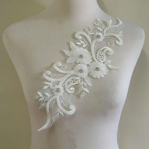 Miniatura 19 de Apliques de encaje con cuentas 3D Luz Lujo Ropa Collar Ramillete Bordado Accesorios (azul oscuro)