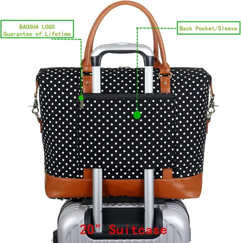 Miniatura 2 de BAOSHA HB-28 - Bolsa de lona de viaje para mujer y mujer bolsa de mano para llevar durante la noche Punto Negro 16 x 12 x 8 inch