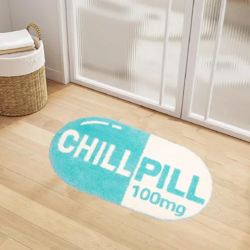 Miniatura 3 de UKELER ELER - Bonita alfombra de baño Chill Pill, azul, absorbente, antideslizante, lavable, suave, lanuda alfombra de ducha de 27.5 x 15.5 pulgadas