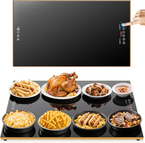 Artículos esenciales para una fiesta de Navidad - Bandeja de calentamiento eléctrica (XXL 32 x 18 pulgadas), tapete calentador de alimentos