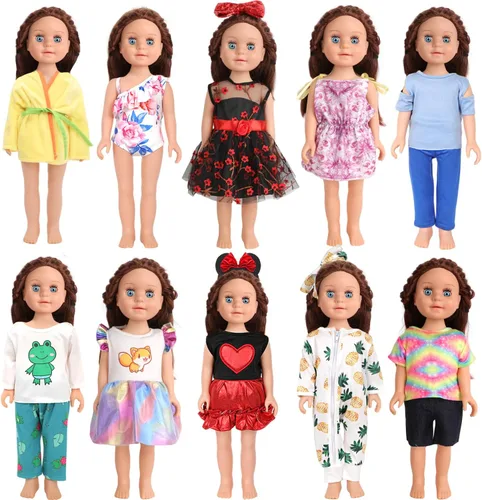 10 conjuntos de ropa para muñecas de 18 pulgadas, incluye vestidos y conjuntos para muñecas tipo American Doll, regalos de cumpleaños para niñas y