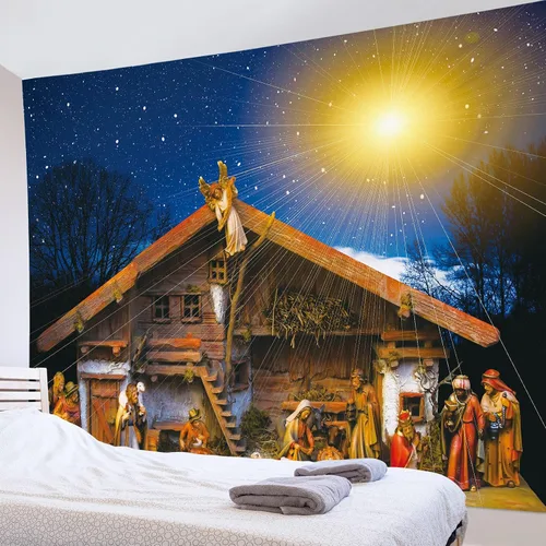 Miniatura 8 de HVEST Tapiz de cielo estrellado de Jesús, tapiz de belén, Jesucristo, nacido en el pesebre, para colgar en la pared, creyentes cristianos, hombres