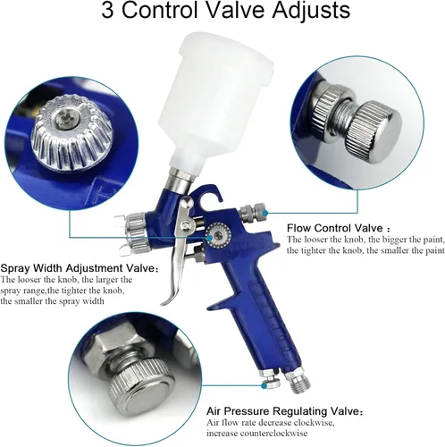 Miniatura 5 de Tosucs HVLP Pistola rociadora con punta de 1.0mm Pistola rociadora de aire para pulverización de coche Pistola de pintura de alimentación por