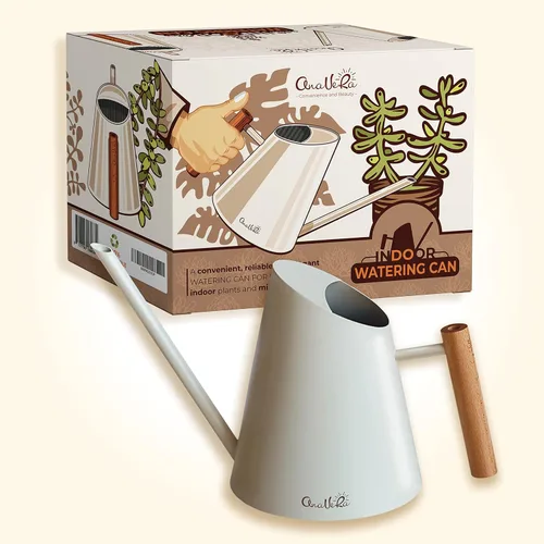 Miniatura 3 de AnaVeRa Regadera para plantas de interior, pequeña lata de agua de acero inoxidable con boquilla larga recta, regadera con mango de madera para casa