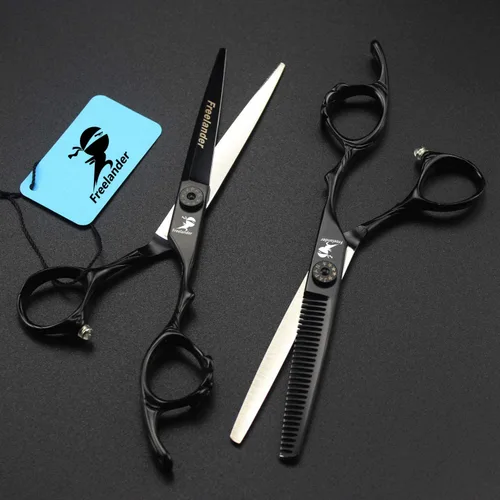 Miniatura 4 de Tijeras de corte de pelo, 6.0 pulgadas negras profesionales japón 440C tijeras de corte de pelo – peluquería de mezcla/adelgazamiento/texturización