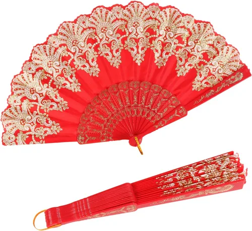 Miniatura 7 de INNOLIFE Abanico de mano plegable español con patrón retro para mujeres, abanico plegable chino de mano para fiestas, baile, bodas y decoración