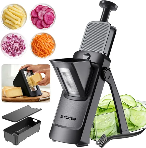 Miniatura 9 de Cortadora de mandolina segura para cocina, preparación de comidas, rebanadora de papas, ajustable/fácil de limpiar/almacenar, artefacto de corte