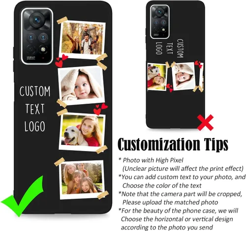 Miniatura 3 de Funda de teléfono personalizada para Redmi Note 11 Pro (5G) y Note 12 Pro 4G con nombre de collage de fotos múltiples, funda de silicona negra