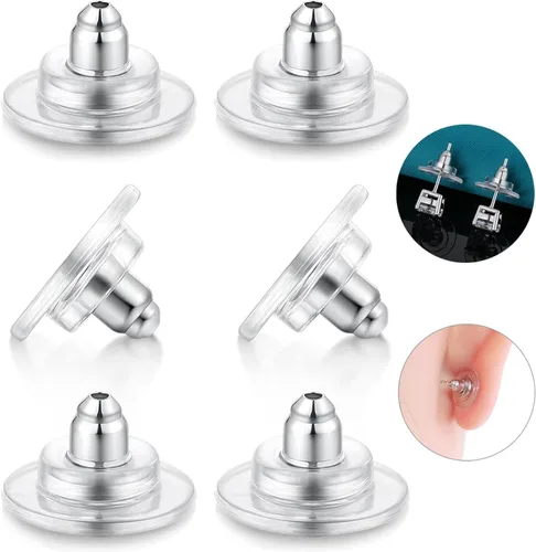 Miniatura 16 de Catinee 3 pares de respaldos de aretes de plata de ley, ajuste hipoalergénico con cierre de 0,028-0,039 pulgadas (blanco+oro)