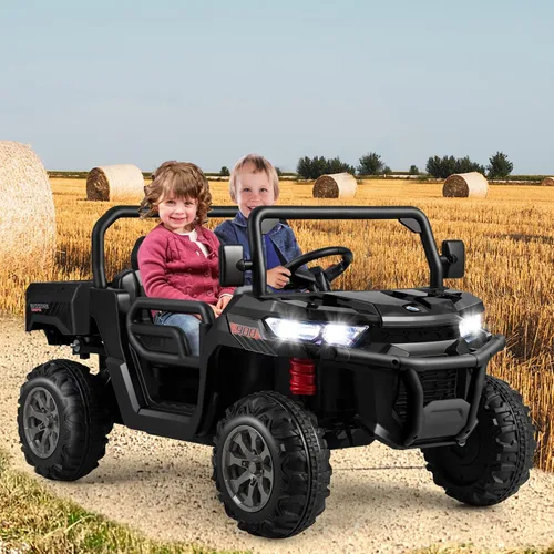 Miniatura 9 de Costzon Camión volquete con control remoto, UTV eléctrico de 12 V para niños con cama volquete eléctrica, función de balanceo, pala, 4 suspensiones