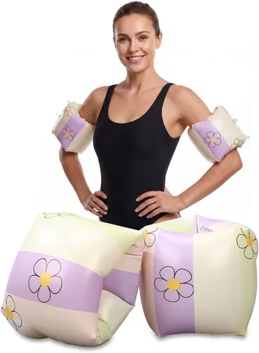 Miniatura 10 de JellyArch Flotadores inflables de PVC, 2 unidades, bandas de brazo inflables de PVC, flotadores de piscina, flotadores de natación para adultos, Azul