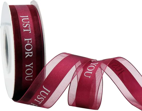 Cinta de gasa color rojo vino de 1 pulgada, cinta Just for You para fiestas de vacaciones, decoraciones de boda, envoltura de regalo de 22 yardas