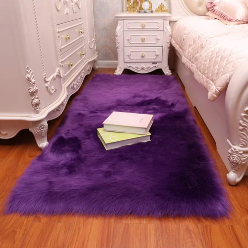 Miniatura 8 de Alfombra de piel sintética suave de lujo de piel de oveja esponjosa y lanuda para silla de dormitorio, sofá o para salón, color rosa bebé, alfombra