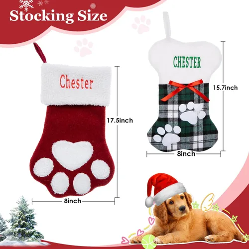 Miniatura 5 de Calcetines de Navidad personalizados para perros y gatos, calcetín de Navidad bordado con nombre personalizado en forma de pata de mascota o hueso